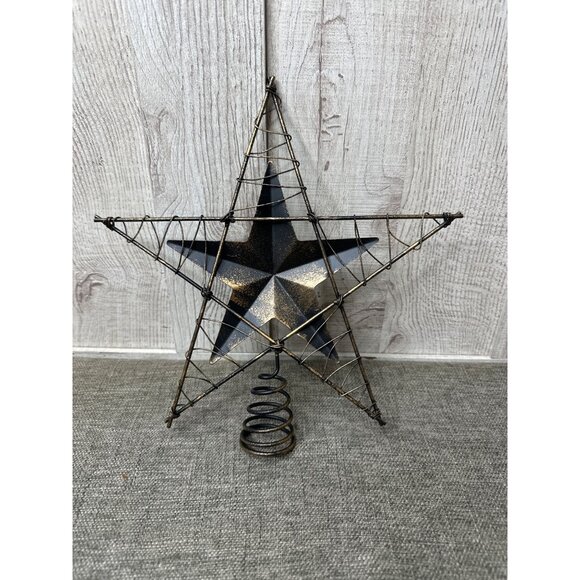 Rustic Metal Star Christmas Tree Topper With Wire Frame & Spring Base 10 inch - Picture 2 of 5